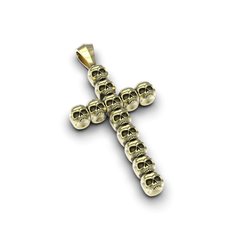 CRUZ DE CALAVERAS GRANDE ACABADA EN ORO 18K